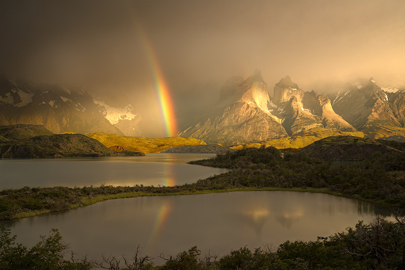 Reflection of Rainbow over Torres del Paine, Torres del Paine, Rainbow, Lago Pehoe
